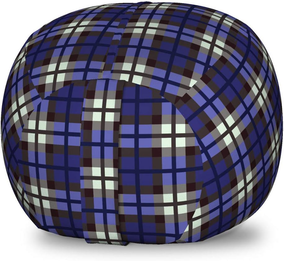 Lunarable Navy Blue Storage Toy Bag Chair, Scottish Themed Kilt Skirt Pattern Squares Checkers Celtic Design, Stuffed Animal Organizer Washable Bag, Small Size, Blue Grey White