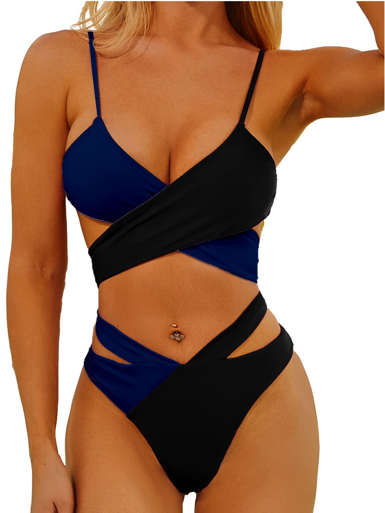 Tofern Costume da Bagno Donna Sexy Bikini a Vita Alta Croce Push Up Mare Brasiliana Due Pezzi Swimsuit Beach Party
