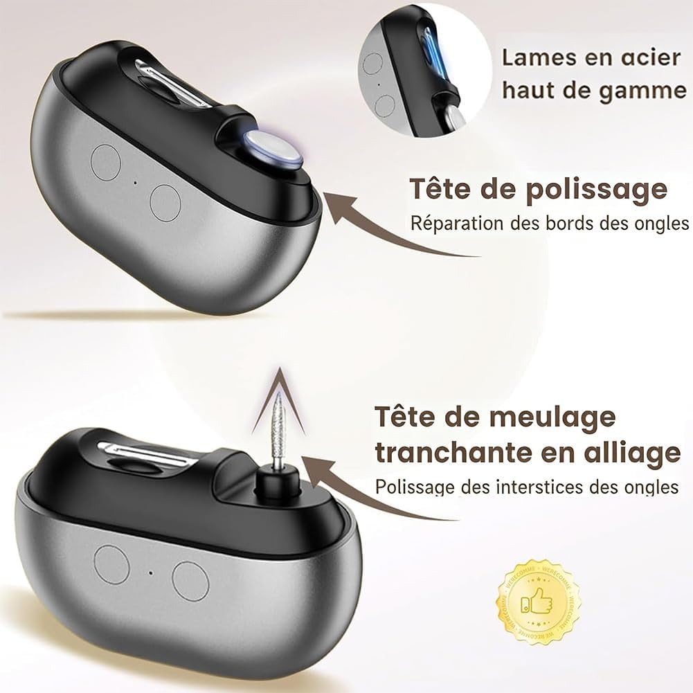 Coupe Ongle Électrique Pied et Main, Rechargeable Silencieux, Lime à Ongle 3-en-1 avec LED, Pour Ongles Durs et Épais, Idéal pour Seniors, Adultes et Bébé (Noir)