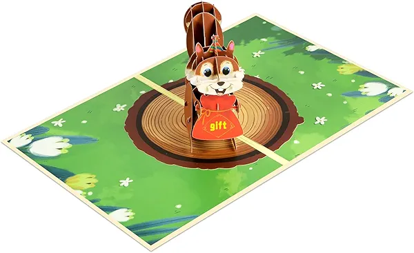 DLYMXGC Squirrel Good Luck Pop Up 3D Greeting Cards with Blank Note & Envelope, ideal celebration gift for Friendship, Love, Anniversary, Special Moments, Inspirational, Birthday, Holiday, Party