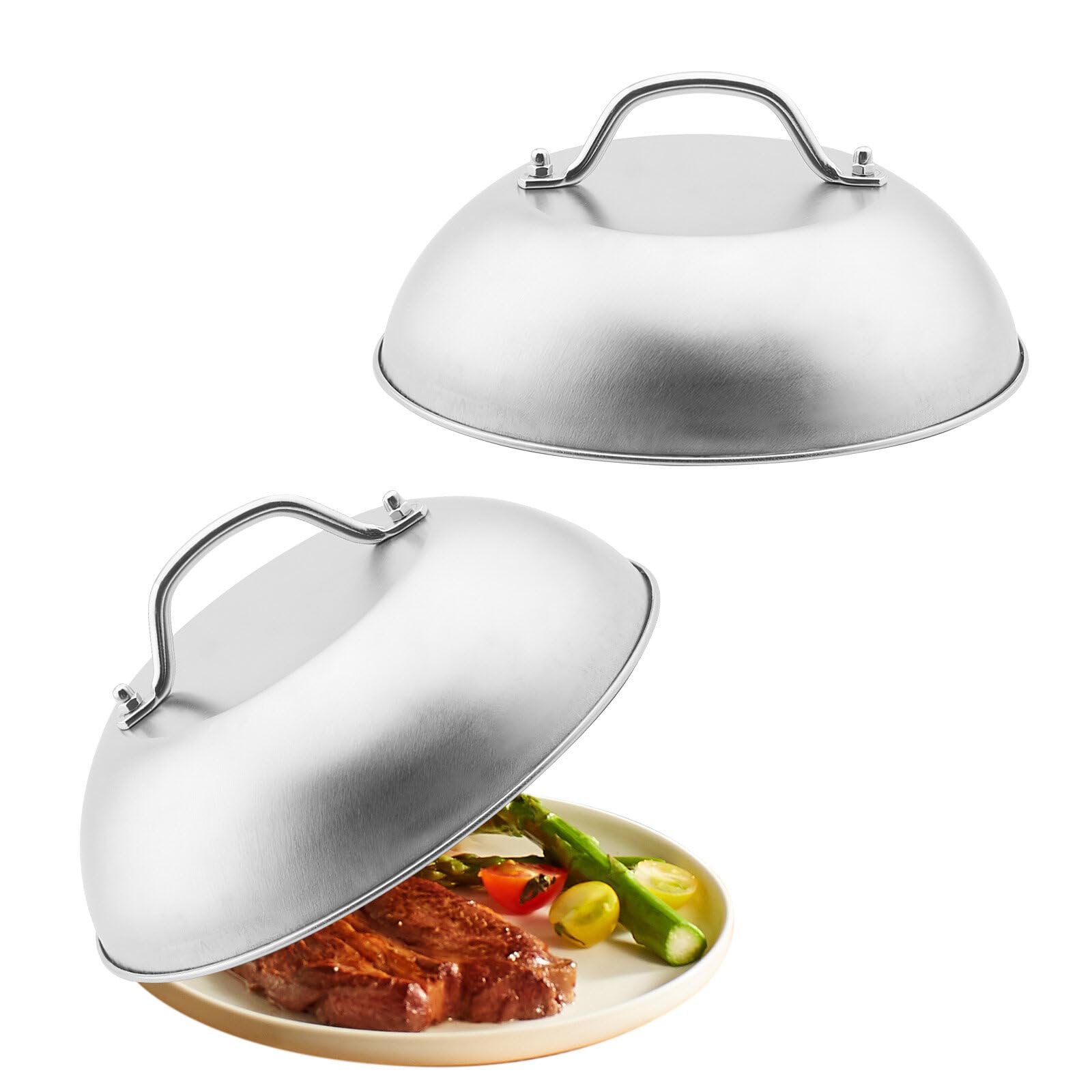KoneskyStainless Steel Burger Bell, Set of 2, Grill Cover, Melting Bell with Anti-scald Handle, Melting Bell for Cheeseburgers, 22 cm in Diameter for Cheeseburger Melting Bell Burge Hamburgers