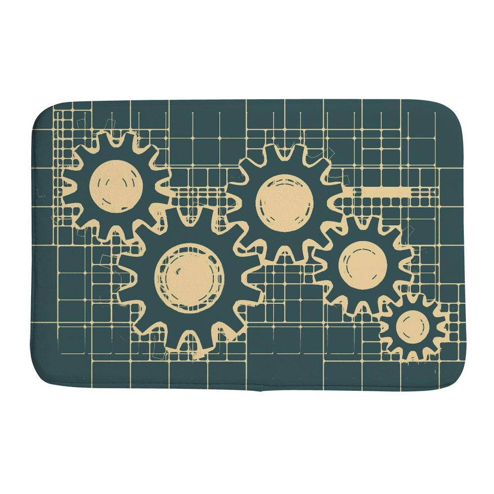 Tapis de bain velours corail 91x61 cm antidérapant bleu motif mécanicien