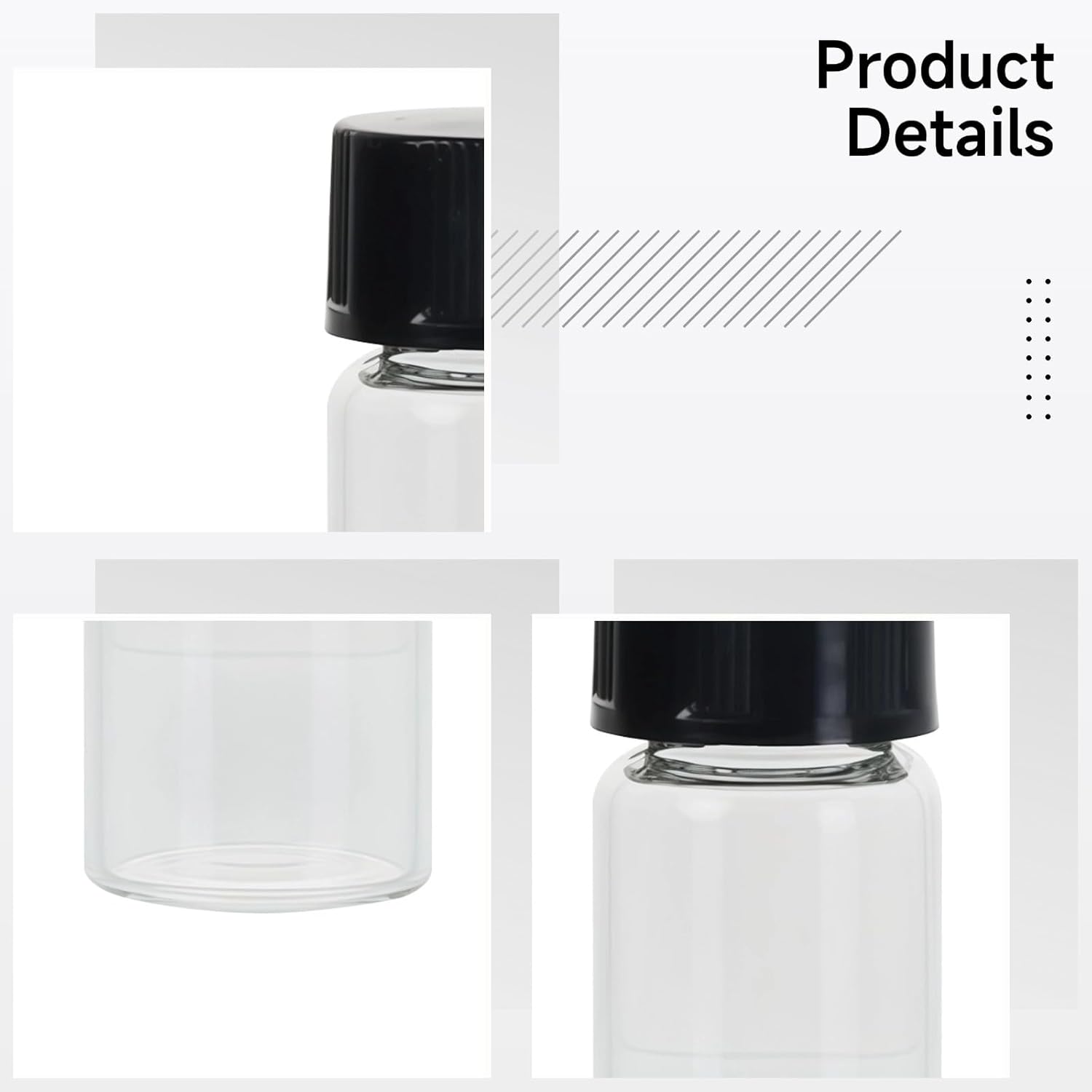 Pe Liners And Screw Caps, With Transparent Glass Vials Sample Jars 100 Pcs 0.12 In (3 Ml) Lids, Lab Bottles Jars For Fragrance Essential Oils Reagents Storage, Reusable Design Leakproof
