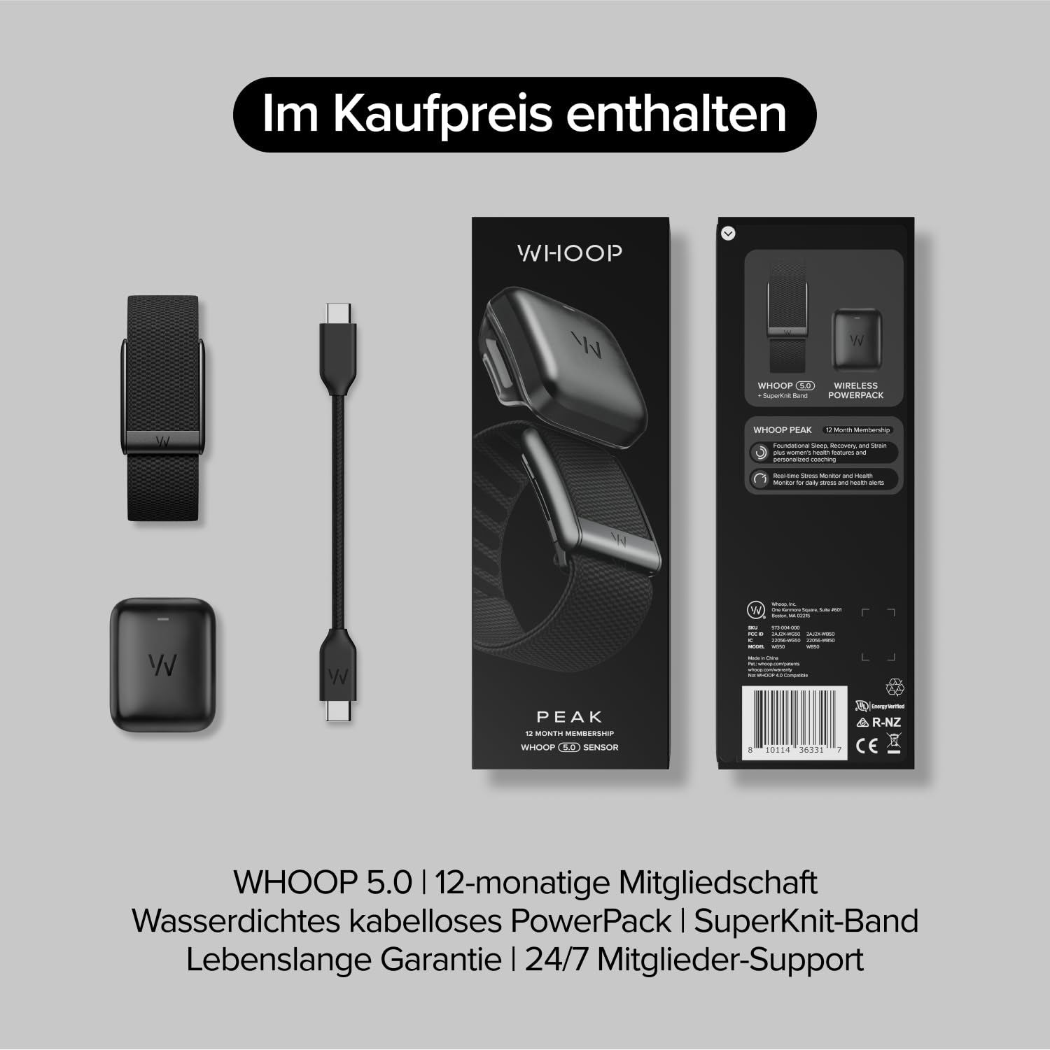 WHOOP 5.0/MG Aktivitätstracker – 12-monatige Mitgliedschaft – Gesundheits- und Fitness-Tracker, Schlaftracking, personalisiertes Coaching