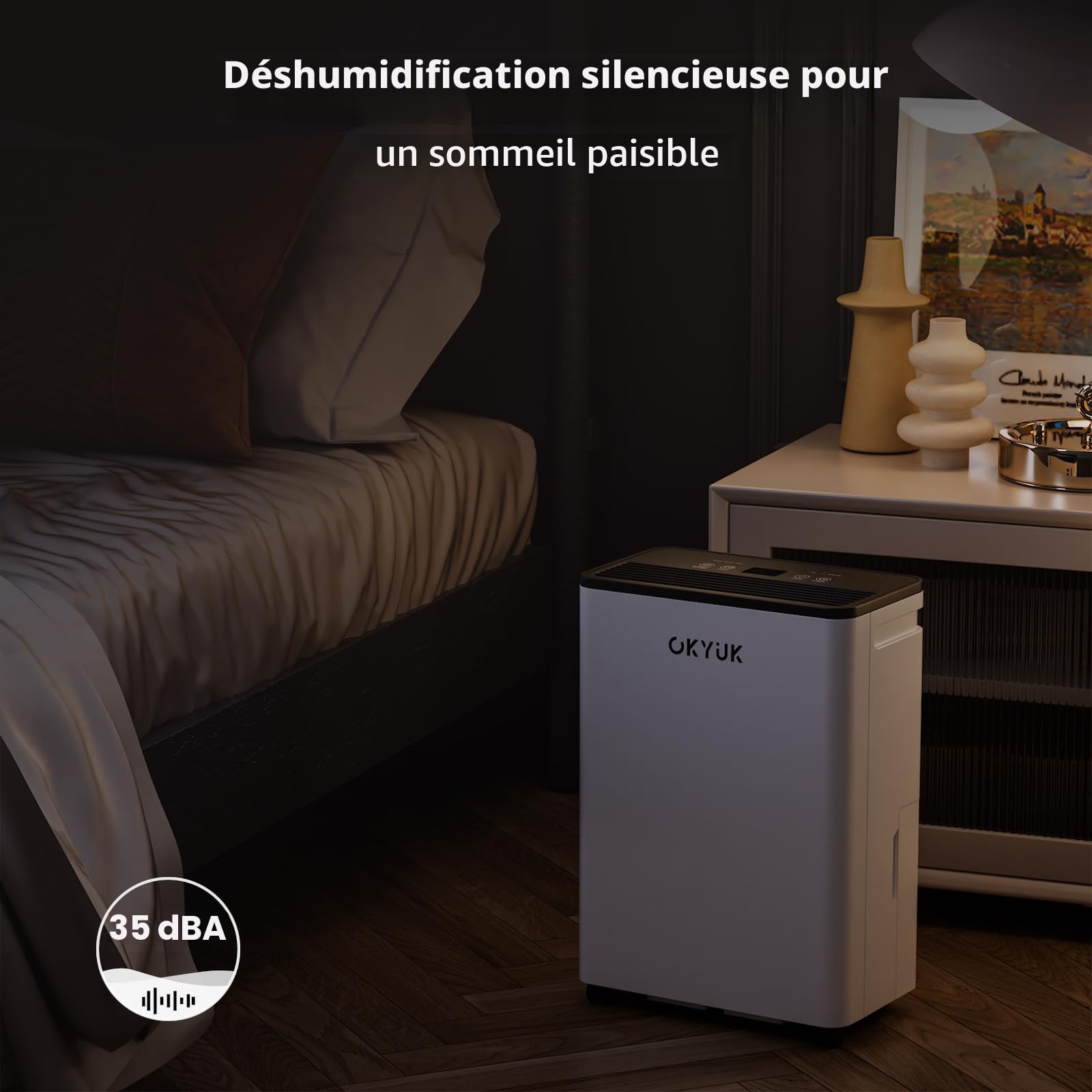 OKYUK Déshumidificateur électrique 10L, déshumidificateur pour maison 30m² avec arrêt automatique, idéal pour, salles de bains, chambres, appartements, sous-sols (Blanc 10L)