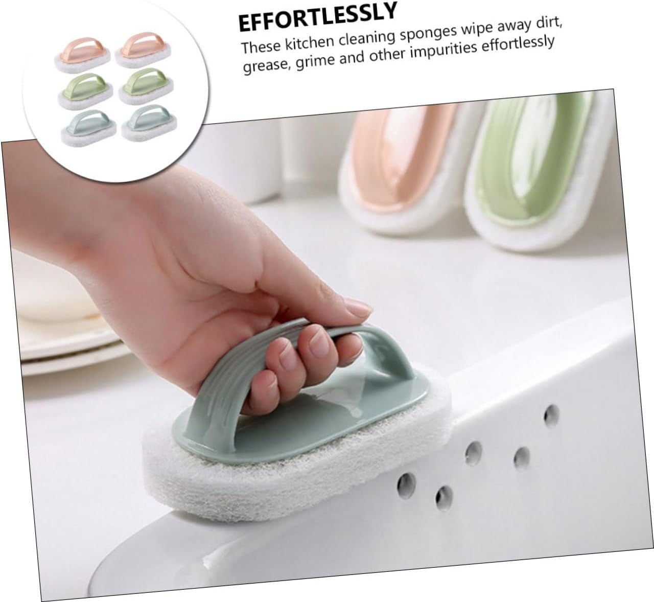 6pcs Handle Scrub Sponges Plastic Sponge Cleaning Set for Kitchen