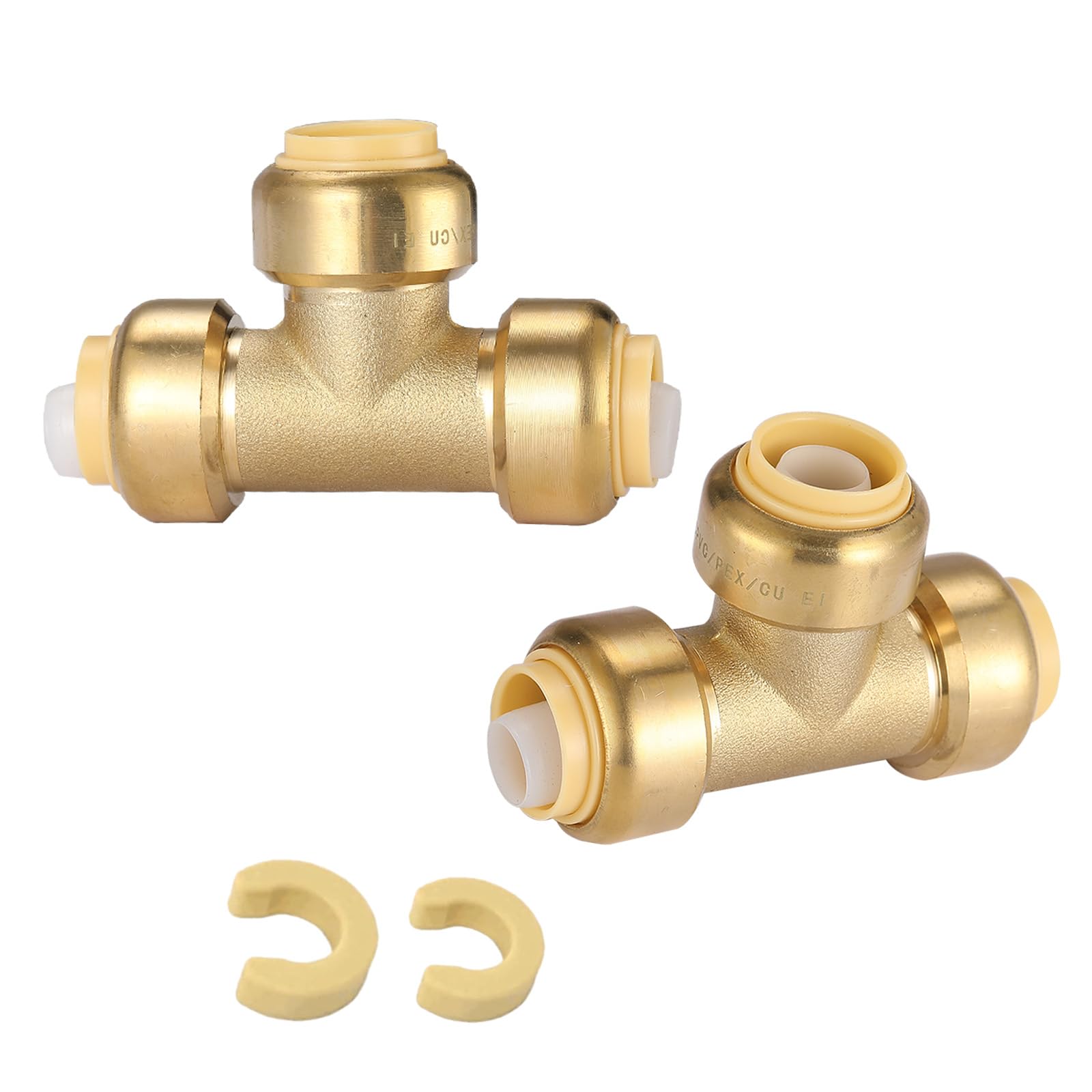 TLDONCXH 2 PCS Foskan 1/2" x1/2" X1/2" Push Fit Tee,LF-Brass Fittings, Push to Connect PEX, Copper, C, PE-RT Pipes, with Disconnect Clip for Plumbing Repairs