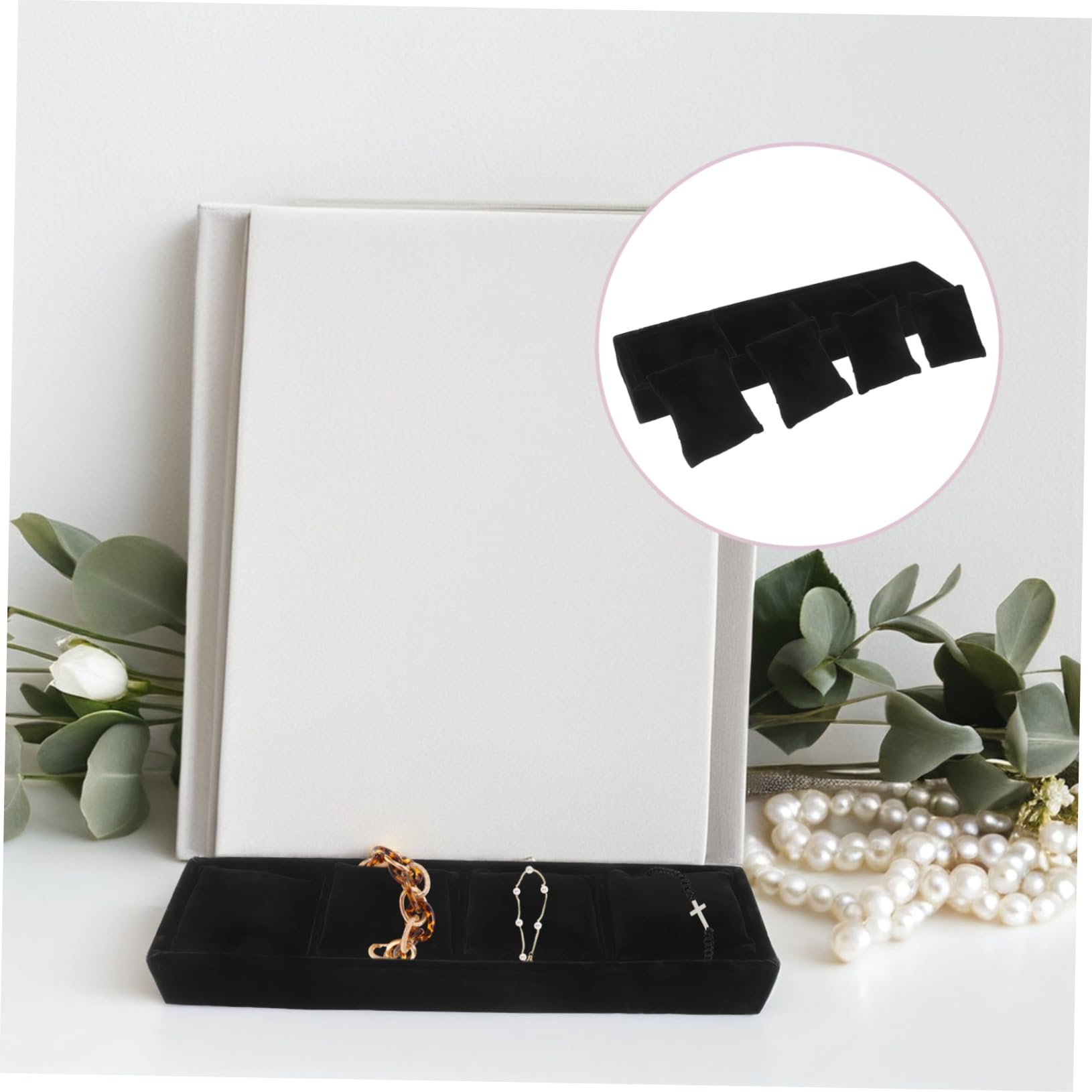 Healvian 5 Piezas Organizador de Joyas Negro con Almohadillas para Relojes y Pulseras Bandeja de Exhibición Capa para Almacenamiento y Presentación de Bisutería para Hombres y Mujeres