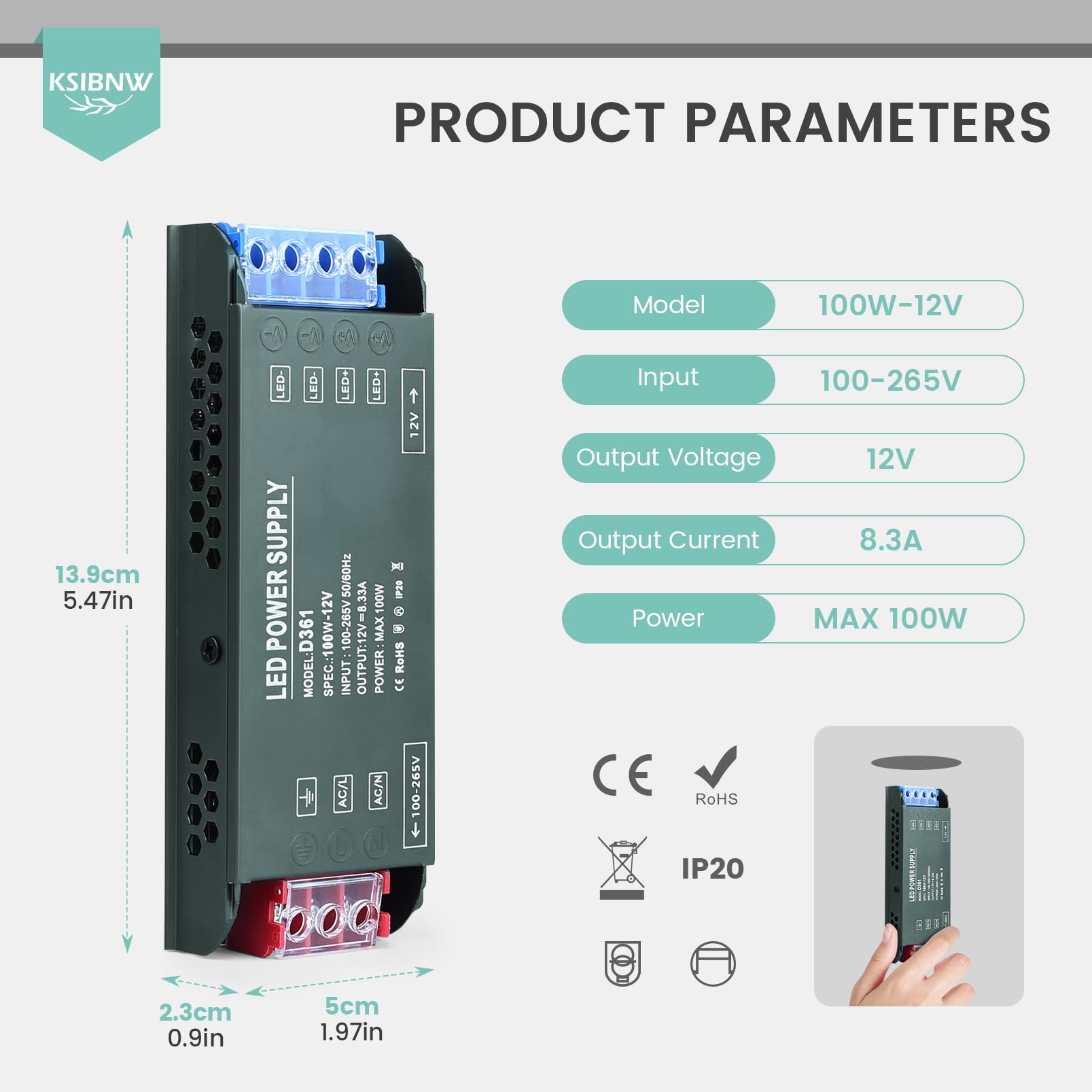 KSIBNW Alimentatore LED 12V 36W - Trasformatore 3A, AC 220V A DC 12V, Per Strisce LED, Lampade E Luci Esterno - Foto 2