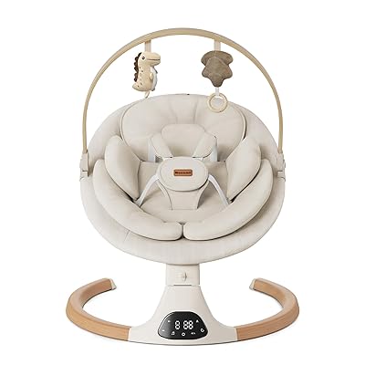 Baby Swings for Infants, Monamii Baby Swing, Infant Swing with 5 Speeds, 10 Lullabies, Electric Swing for Baby, Indoor & Outdoor Use (Beige)