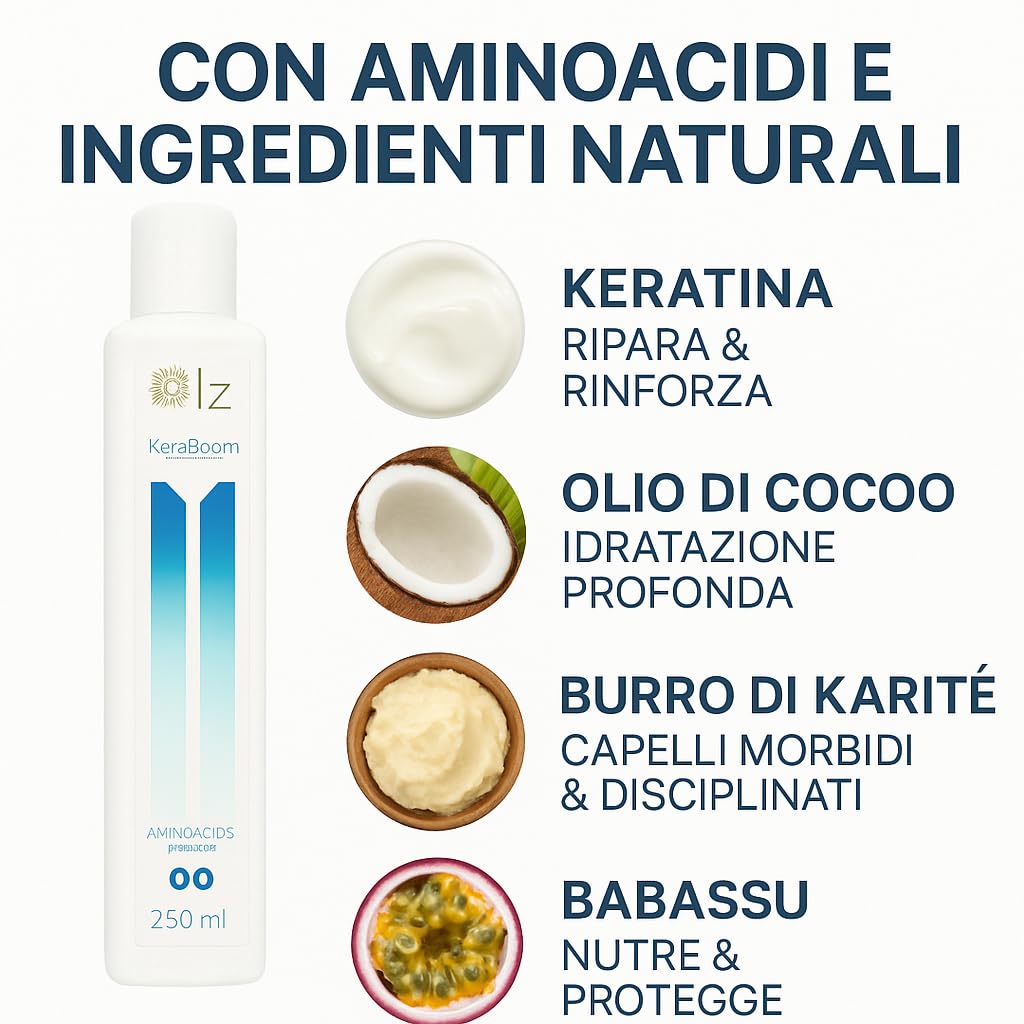 Keraboom LZ Products – Trattamento Stirante Capillare Senza Formaldeide – Idratazione, Nutrimento e Lucentezza per Capelli Setosi (500ml)