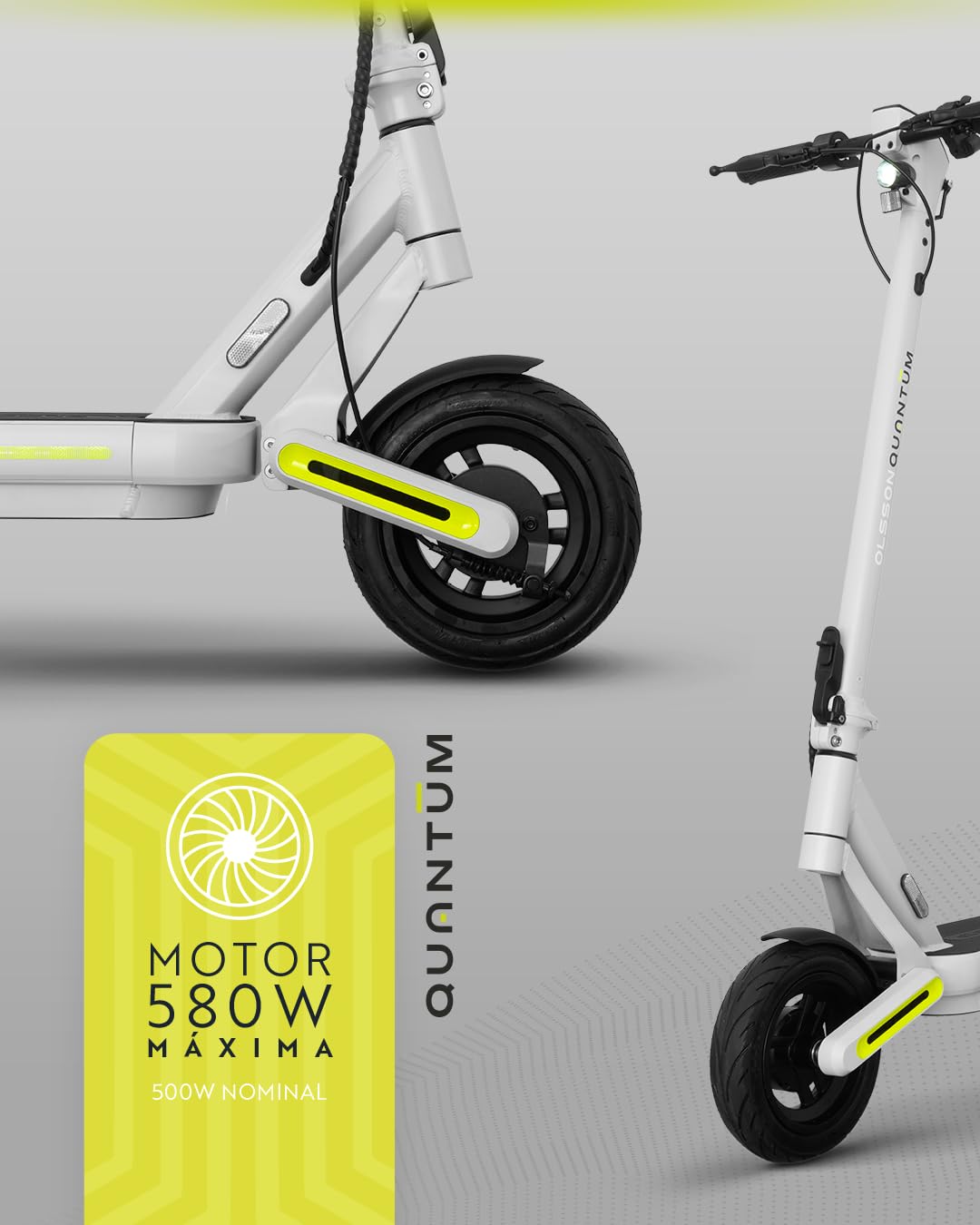 OLSSON Quantum Patinete Eléctrico Adultos Homologado DGT - 36V 580W Pot máxima 500 Nominal - Ruedas 10" - Intermitentes - Control de Crucero - Plegable - Bloqueable