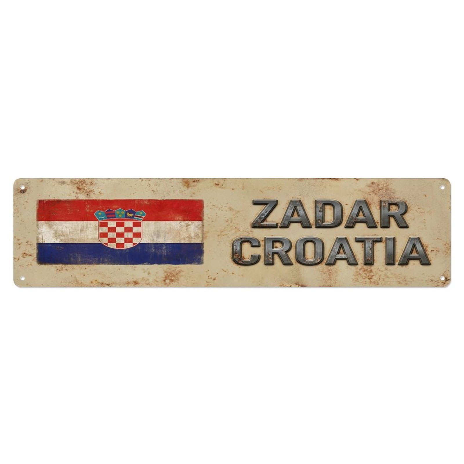 Vintage Zadar Croatia Flag Decor Rustic Travel Metal Tin Sign