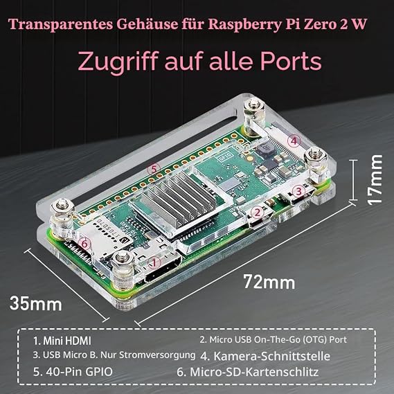 GeeekPi For Raspberry Pi Zero 2W/Zero W Case 7 in 1 Basic Starter Kit 20-Pin GPIO Header OTG Cable Switch Cable HDMI Adapter Heatsink and Screwdriver Acrylic Clear