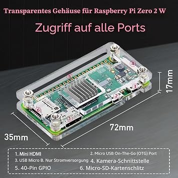 GeeekPi For Raspberry Pi Zero 2W/Zero W Case 7 in 1 Basic Starter Kit 20-Pin GPIO Header OTG Cable Switch Cable HDMI Adapter Heatsink and Screwdriver Acrylic Clear