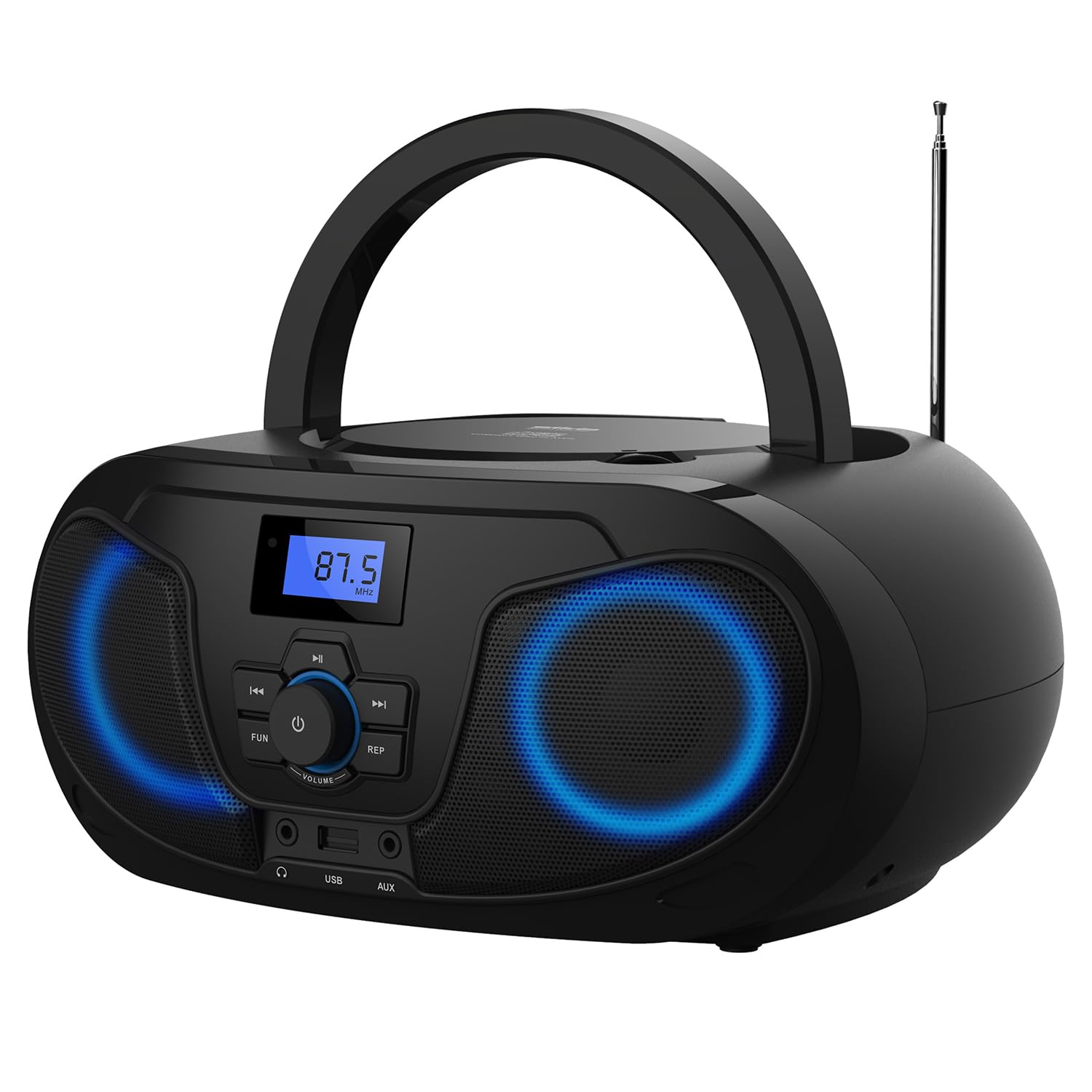 Silva Schneider MPC 25.7 BT przenośny odtwarzacz CD z Bluetooth, radio UKW-PLL, odtwarzanie MP3 USB, dźwięk stereo, 5 profili dźwiękowych, wyświetlacz LCD, oświetlenie LED, zasilanie sieciowe i