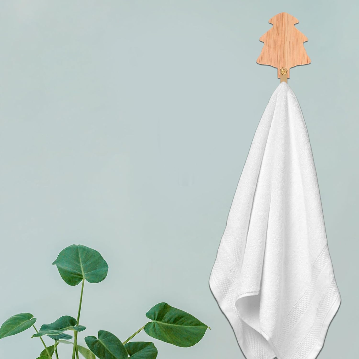 Ipetboom Tree Shaped Wooden Wall Hook Brass Accent for Towels image 4