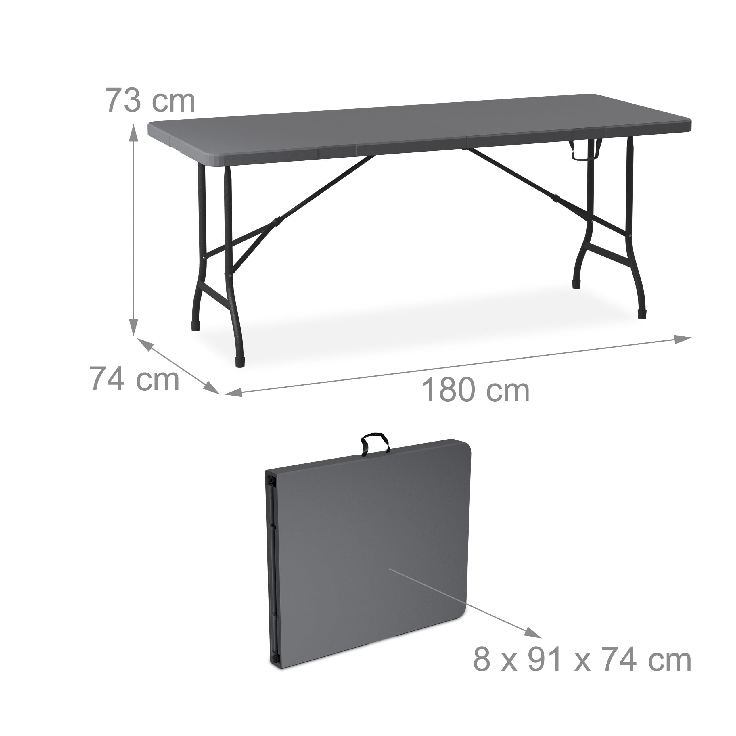 Relaxdays Ensemble Table Pliante et 2 bancs, pour Jardin, pavillon ou Camping, 180 cm, pour Les fêtes, Gris