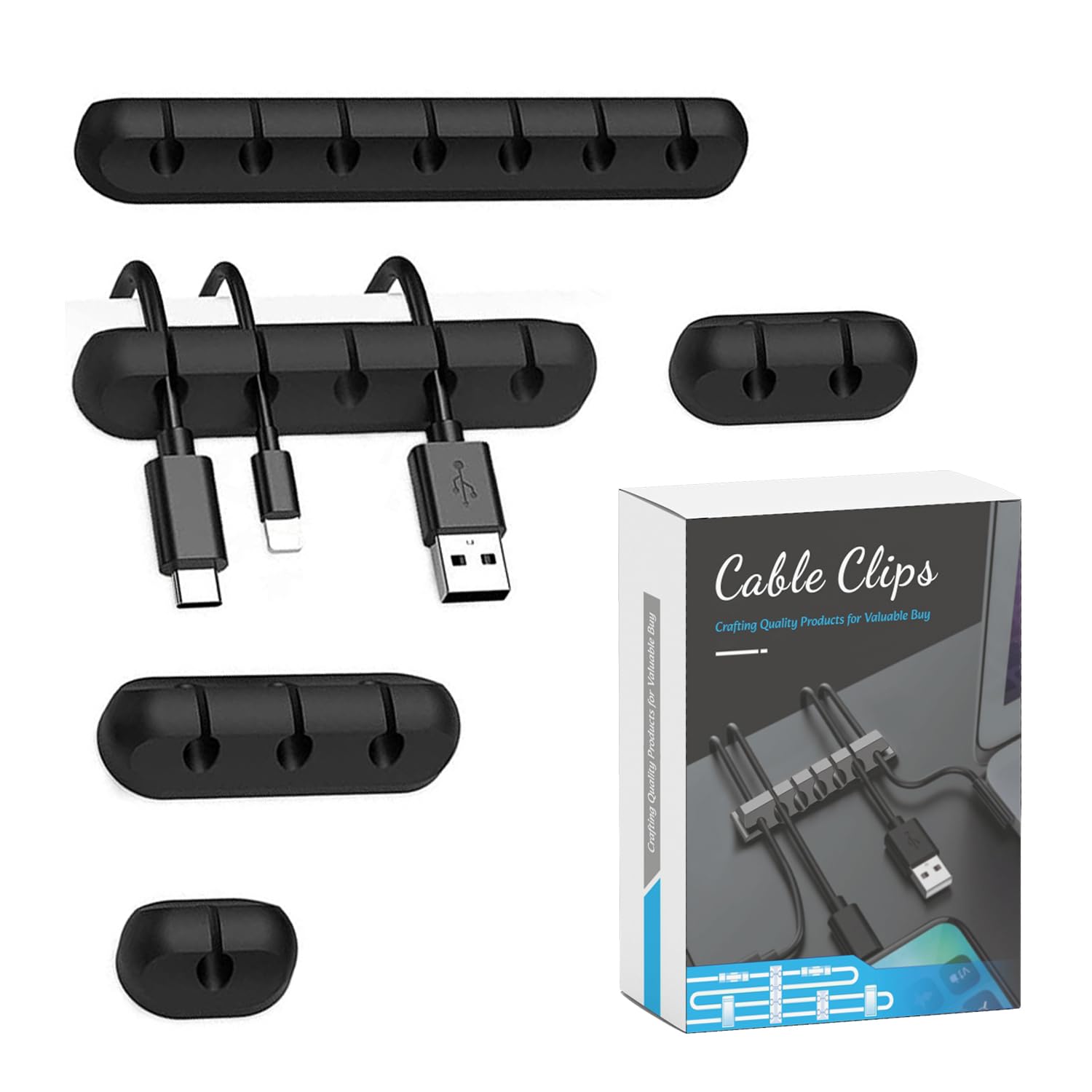 Vacallity 5 Pack Self-Adhesive Cable Holder Clips Silicone Self-Adhesive Cord Organizer Adhesive Wire Management for Home Office Charger Black