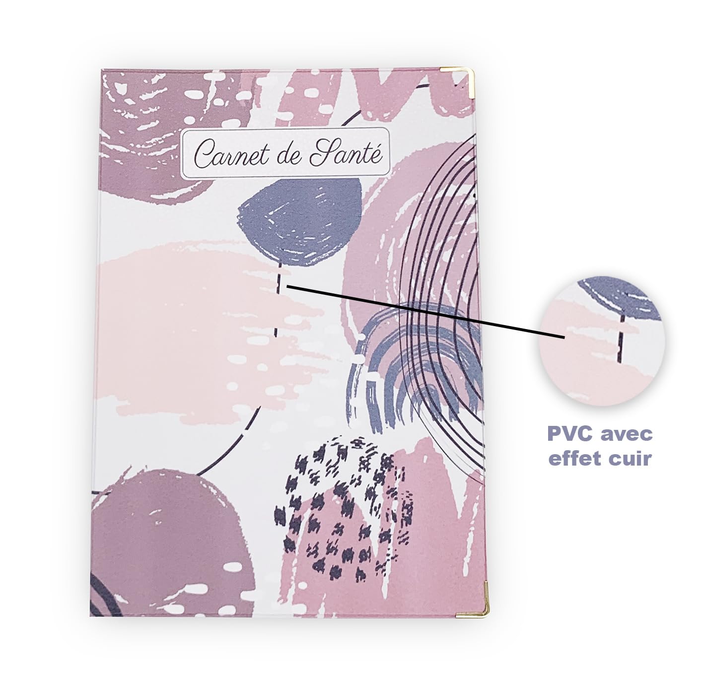 Nemau - Protège Carnet de Santé en Simili Cuir – Fabriqué en France - Étui Carnet Bébé Enfant Fille ou Garçon Adulte - Format Maternité Standard - Idée Cadeau Naissance - Modèle Abstrait Rose et Gris