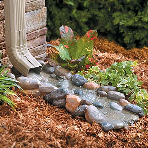 Palos Designs Decorative Downspout Splash Block, Rocky Stream Design, Polyresin, 24 Inches Length, Gutters And Downspout Extension
