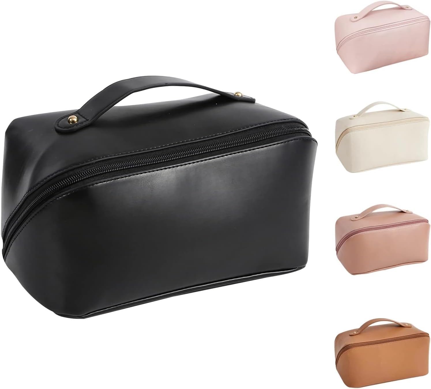 Toiletry Organizer Makeup Pouch Travel Cosmetic Bag Portable Case Makeup Bag Women Leather Pouch for Makeup Kit Storage 24 * 12 * 12 cm (1Pcs) (Black)-image-30