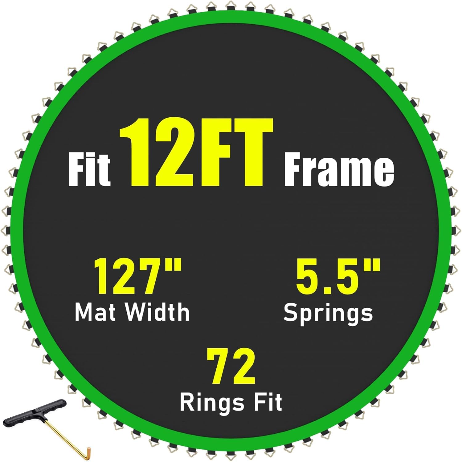 TOBWOLF 12FT/14FT W/72/80 V-Rings Round Trampoline Replacement Jumping Mat, Using 5.5"/7" Springs Trampoline Replacement Mat (Mat Dia:127"/152") Bounce Safely Premium Replacement Trampoline Mat