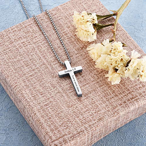 Personalized Master Cross Necklace Stainless Steel Faith Cross Pendant Necklaces for Men Women Custom Jesus Cross Necklace 24 Inches Chain Silver Black3