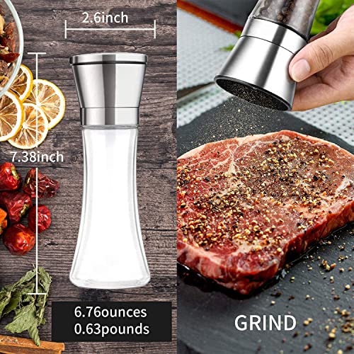Herda Salt And Pepper Grinder - Refillable 304 Brushed Stainless Steel Shaker - Adjustable Ceramic Sea Salt & Pepper Grinder - Tall Glass Salt- Pepper Mill & Salt Mill (2Pcs) #TOP1