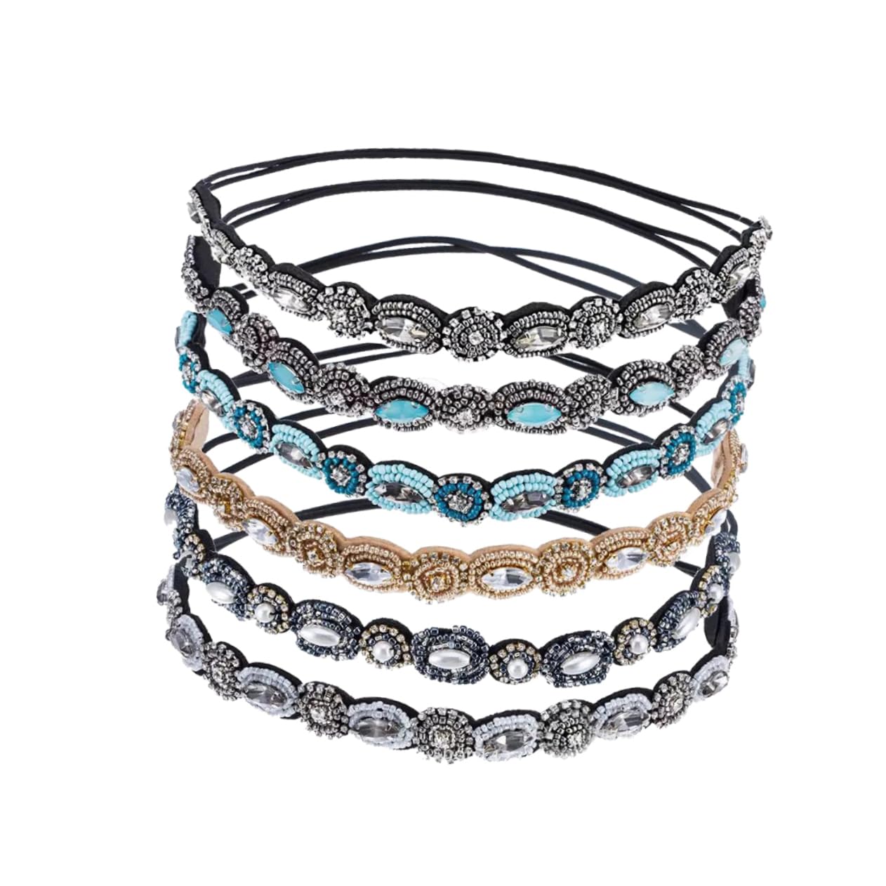 Diadema de Mujer Elástica Cristal y Cuentas, 6 Piezas