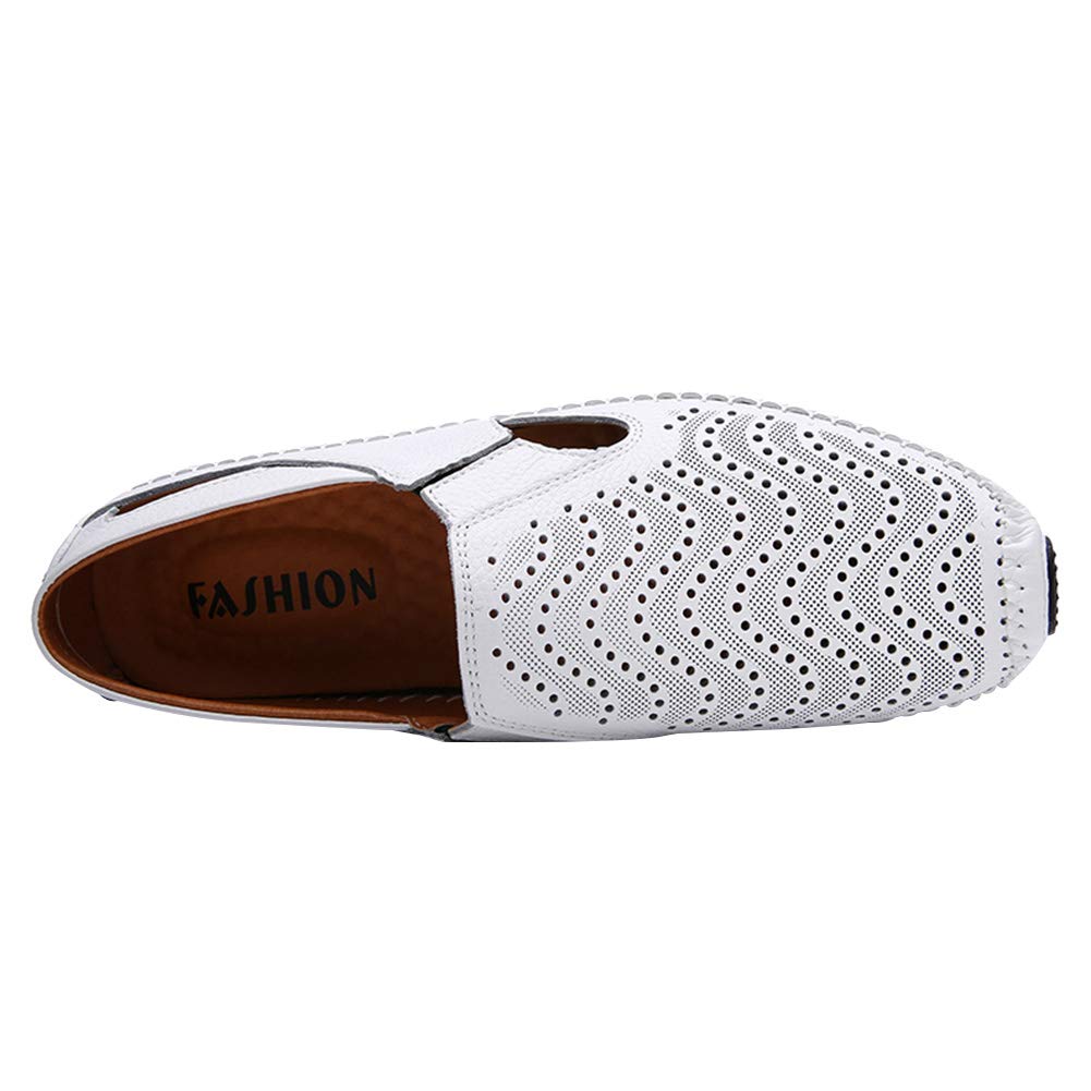 ANUFER Hombres Respirable Piel Genuina Ahuecado Verano Plano Mocasines Ponerse Zapatos de Conducción