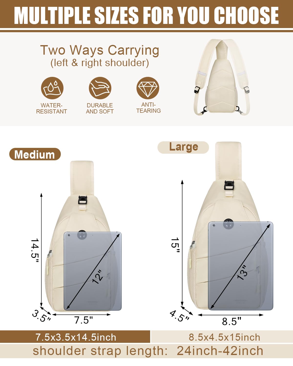 Pritent Bolsos cruzados para mujeres y hombres, bolsa bandolera de moda Bakpack casual con correa de hombro convertible, bolsa cruzada de viaje para senderismo, viajes al aire libre (beige, grande)