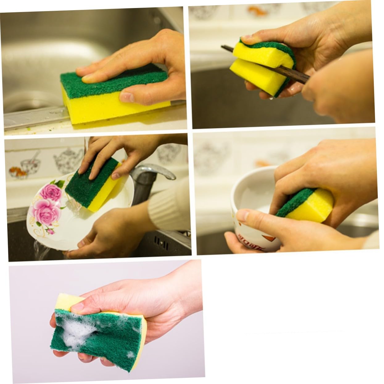 112 Pezzi Spugne per Pulizia Cucina Giallo e Verde Antiscivolo e Resistente di Spugnette per Lavare Piatti con Superficie Abrasiva e Durevole per Pulizie Pesanti e Uso Quotidiano