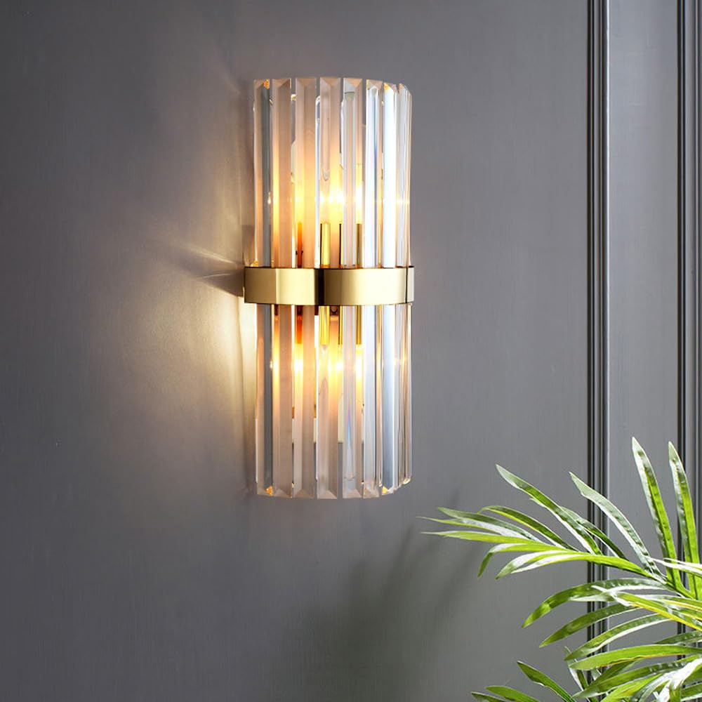 Applique da Parete Moderne per Interni con Luce Direzionale Verso l'Alto E Verso Il Basso in Ottone Spazzolato Color Oro Ideali per Camera da Letto E Soggiorno