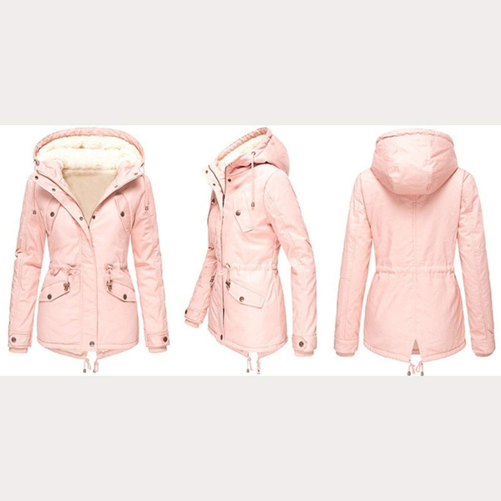 Generisch Regenmantel Damen Gefüttert Mit Teddy-Fleece Regenjacke Wasserdicht Wintermantel Lang Softshelljacke Langarm Regenparka Mit Reissverschluss Skijacke Damen Mit Taschen Übergangsjacke Outdoor