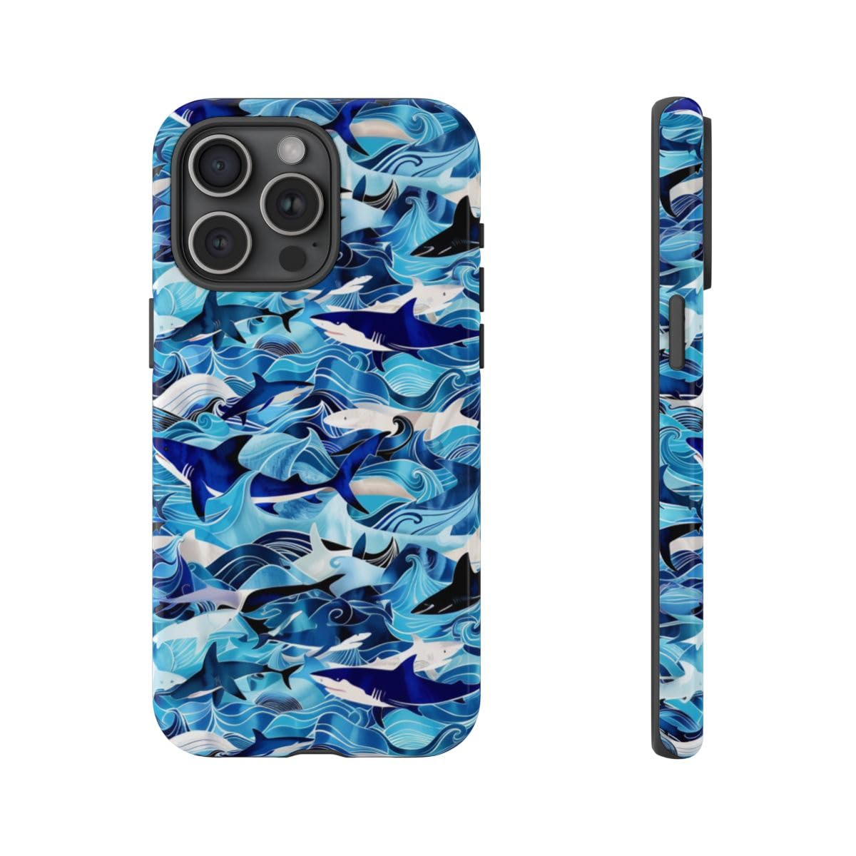 Coque motif vagues de l'océan bleu et requins iPhone 15 Pro Max rigide - 4