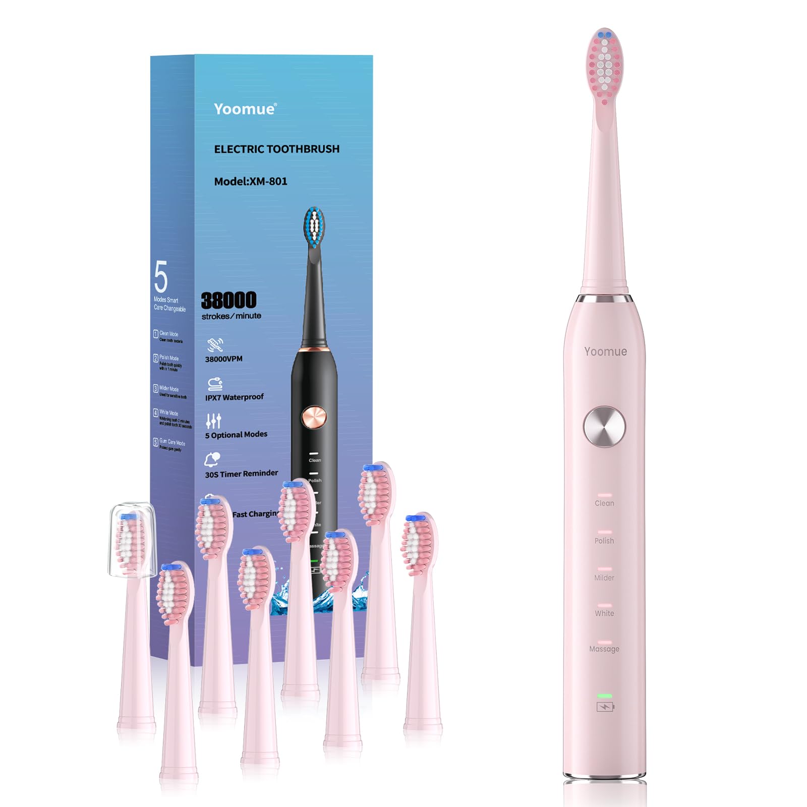 Sonic Electric Toothbrush for Adults & Kids - 5 High-Performance Modes, 8 Replacement Heads, 2.5-Hour Fast Charge, Built-in Smart 2-Minute Timer, IPX7 Waterproof, 35 Day Battery Life - Pink-image-13