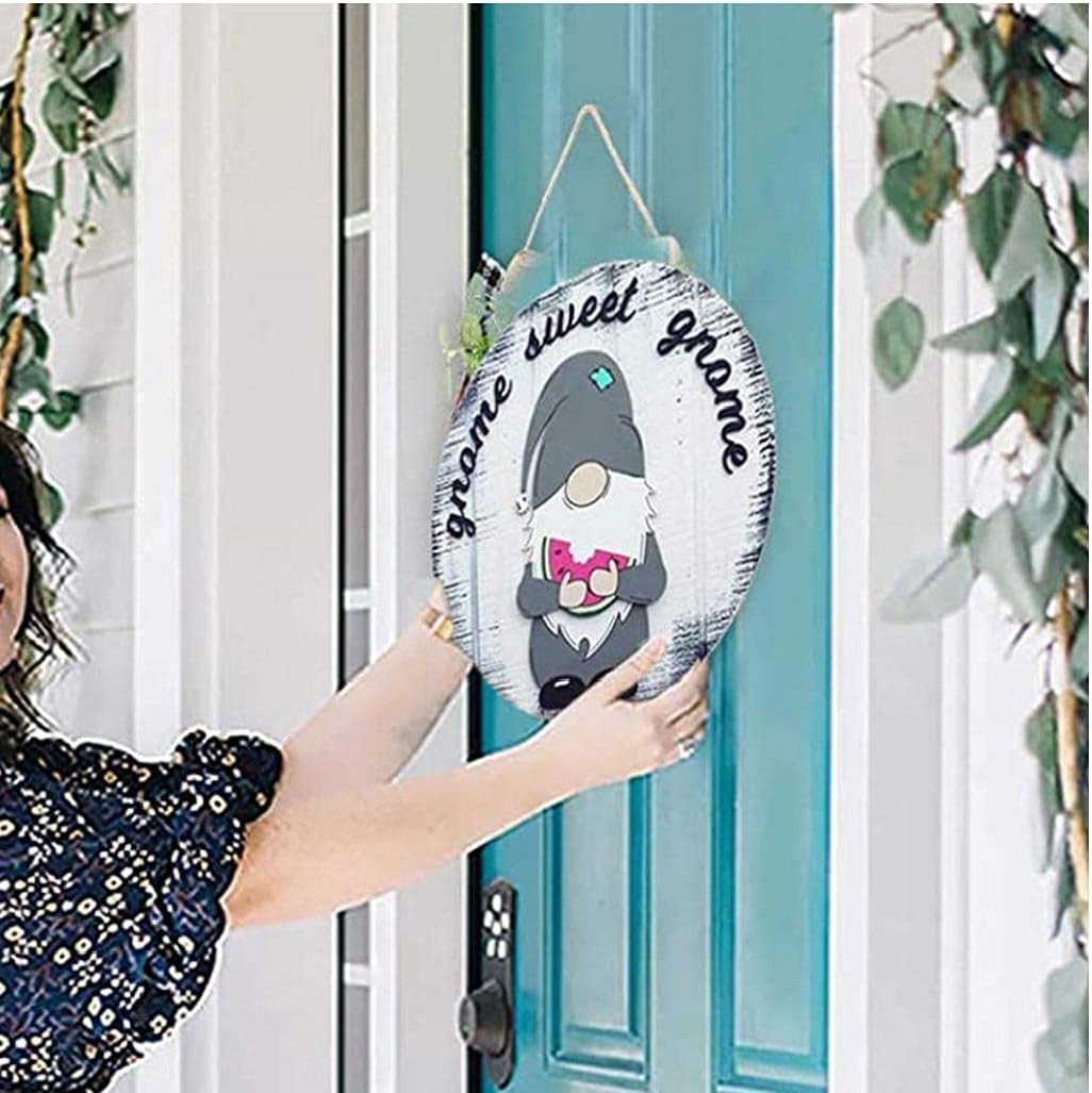 Hainice Front Door Hanging Plaque with Seasonal Stickers Gnome Design Welcome Sign Farmhouse Wooden Round Plaque for Door, Entrance, Porch of Home : Office Products