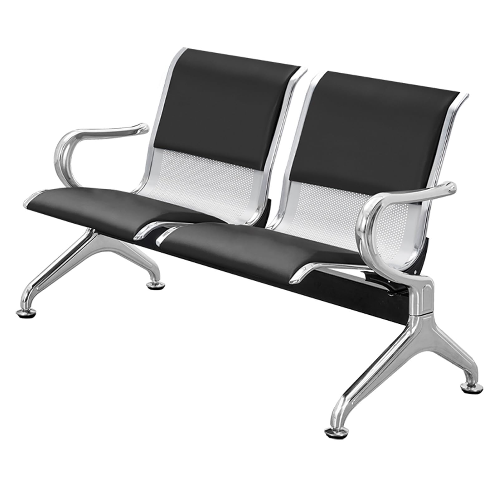 ASerZenith Waiting Room Bench - Modern 2-Seater Furniture With Armrests And Backrests For Reception, Salon, Airport, And Bank Areas,Noir