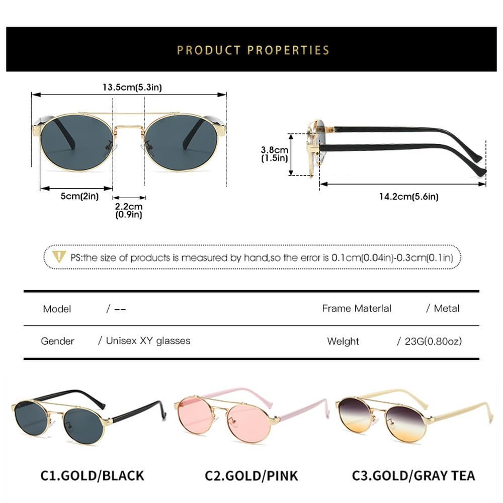 Gafas de sol vintage pequeñas ovaladas para mujer, réplica de lujo, gafas de sol femeninas con doble puente, gafas de sol redondas estilo punk retro