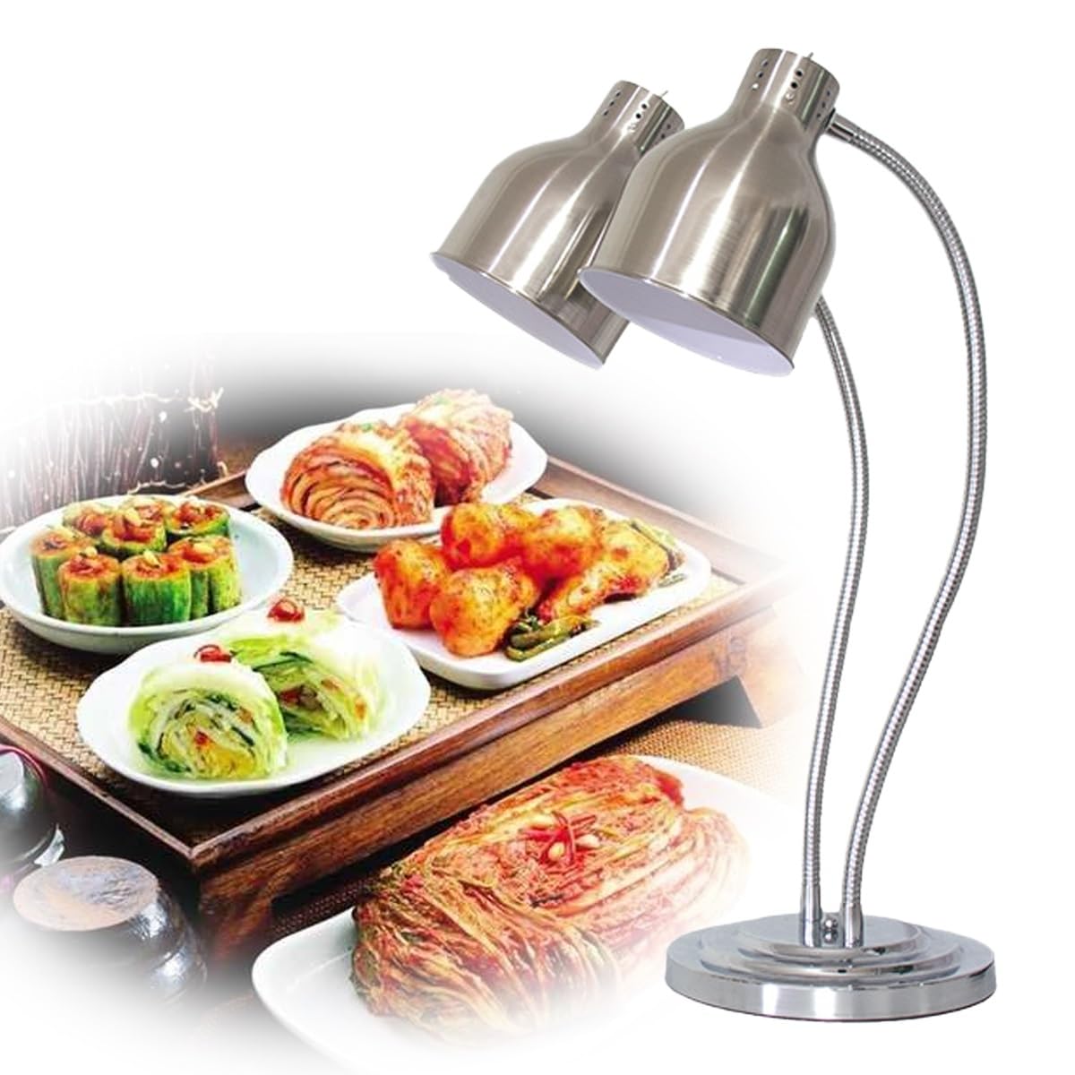 Dwugłowicowa lampa grzewcza do żywności, lampy grzewcze do żywności z podwójną żarówką 250 W, podgrzewacze do żywności, do podgrzewania żywności restauracja kuchnia usługi gastronomiczne bufet do użyt