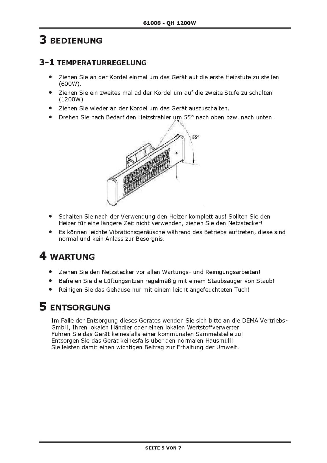 DEMA Wickeltisch Heizstrahler 1200 W – Wärmestrahler, Quarz-Heizer, Elektroheizer, Heizung, Babyzimmer & Kinderzimmer, sicher & effizient, ideal für Wickeltisch, Wärme & Komfort