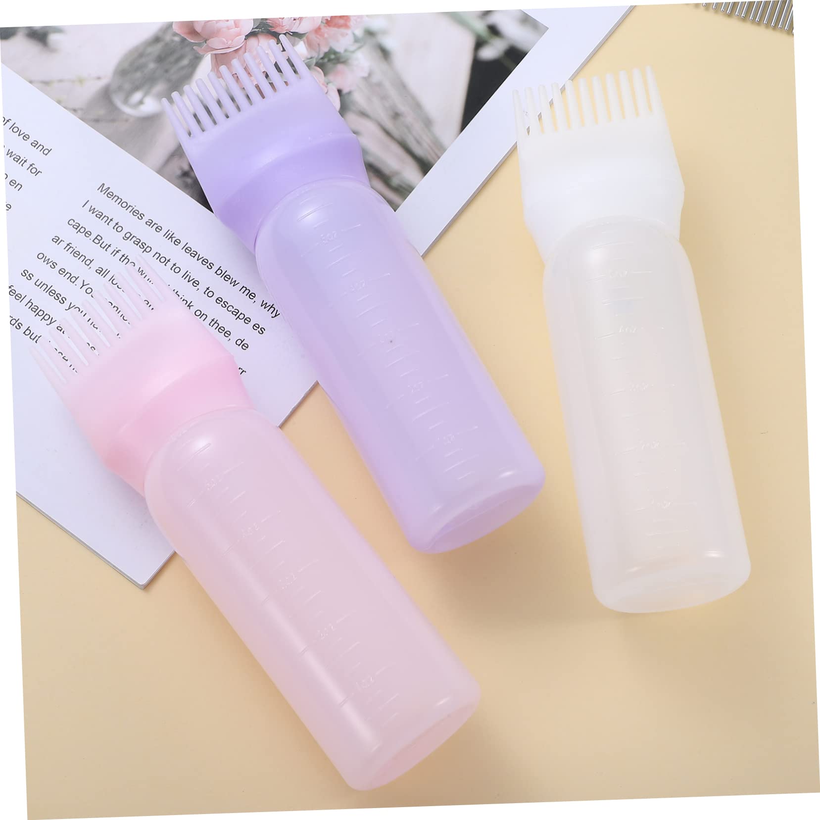 MERRYHAPY Hair Oiling Container 4pcs Comb Applicator Bottle Graduated Scale for Hair Dye Shampoo Conditioner