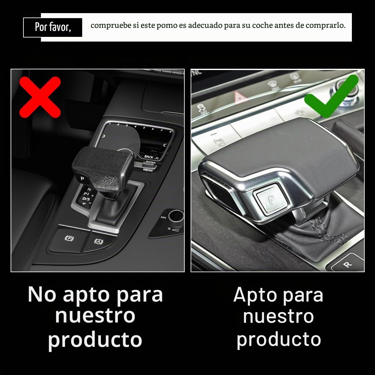 JAOGAUS Pomo de Palanca de Cambios de Cristal Brillante | Cubierta de Repuesto Compatible con Audi A6 A7 SQ8 RS6 RS7 Q7 Q8 S8 Decoración Interior del Coche