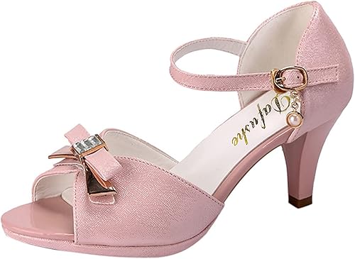 JHKUNO Sandalias de tacón con correa de tobillo y puntera abierta para mujer, sandalias de tacón grueso con plataforma de gladiador