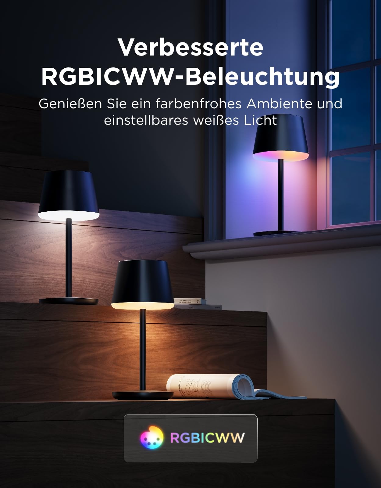Govee Stehlampe 3 mit LuminBlend+ Technologie Tischlampe Kabellos Akku mit 72 Szenen Bundle