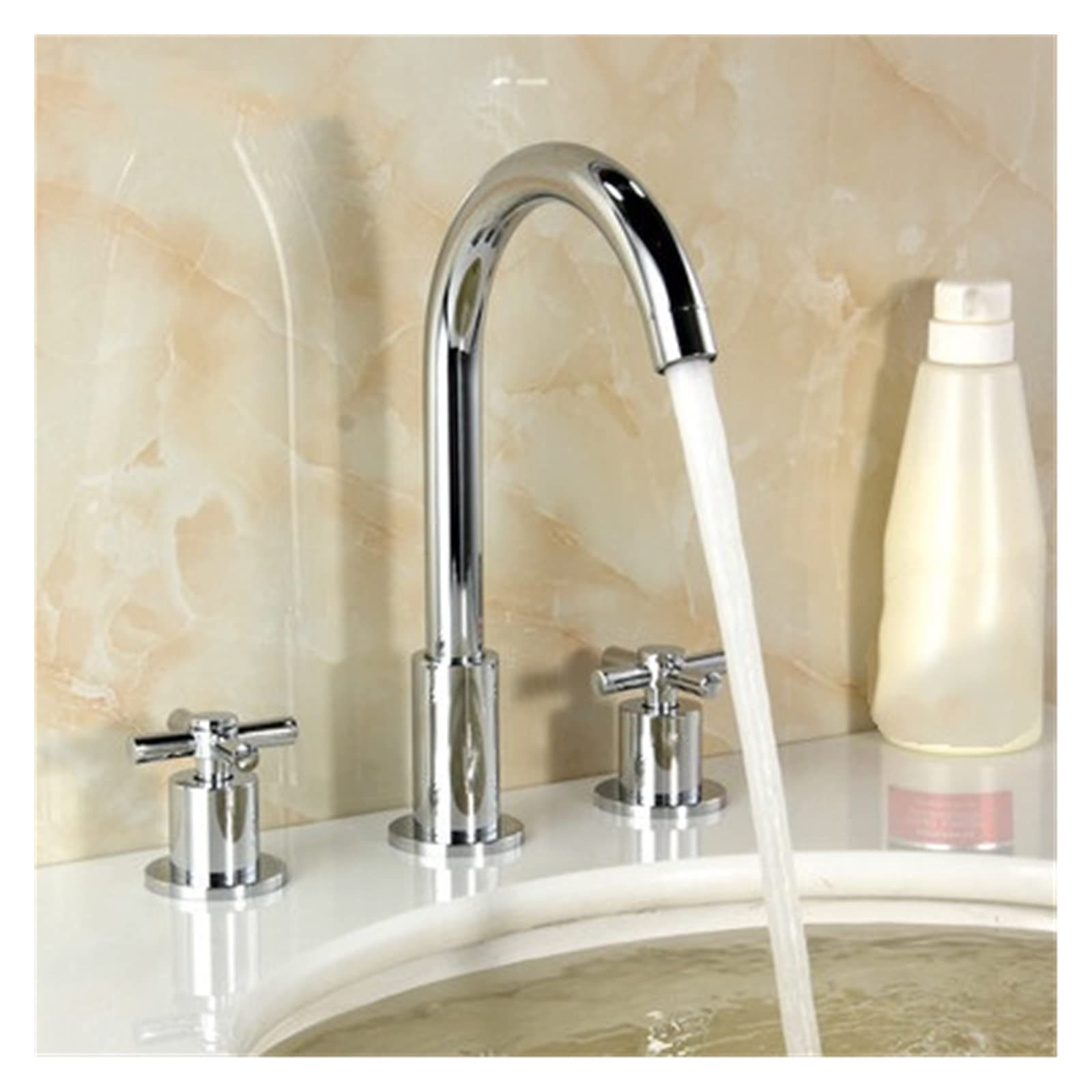 Robinet de lavabo à 3 trous mitigeur double poignée chrome pour baignoire sur pont
