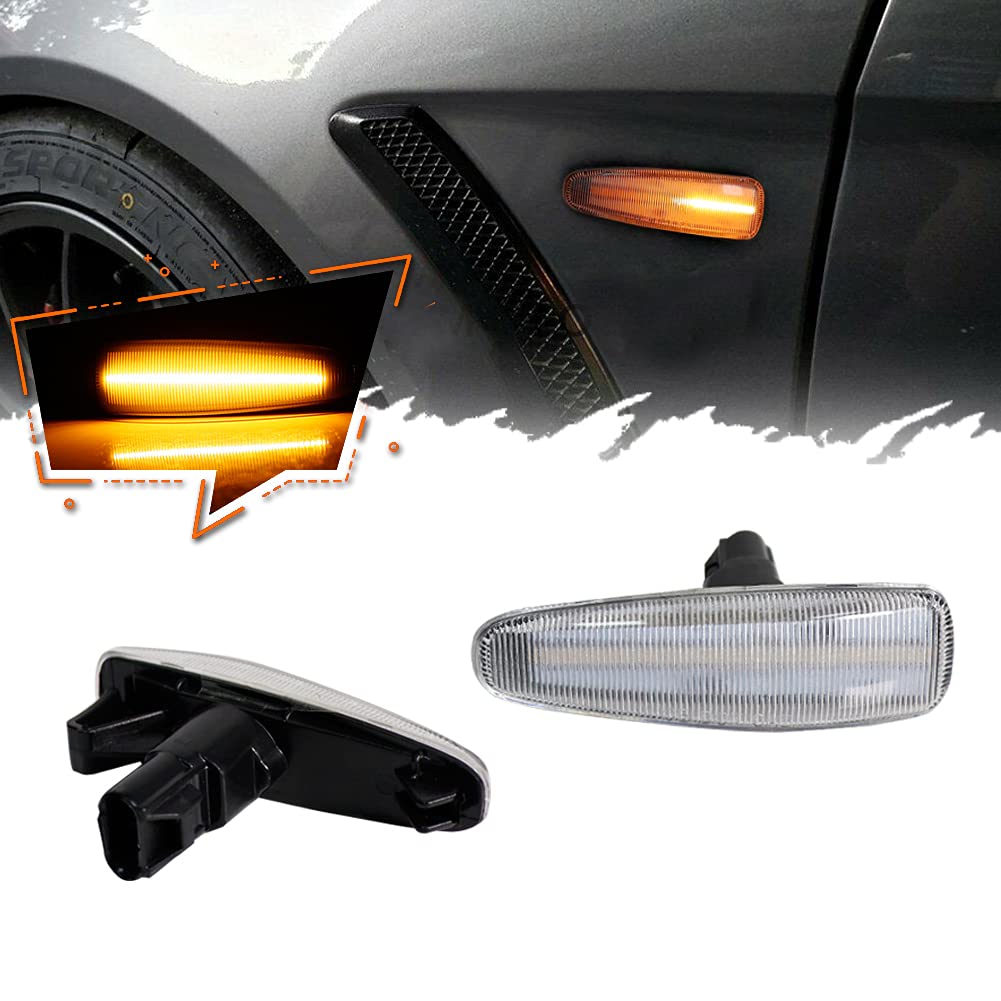 JDMTECH Clear Lens Sequential Amber LED Front Side Marker Lights Compatible For 2008-2013 Mitsubishi Lancer Evo x Mirage OutlanderSport,Pack of 2