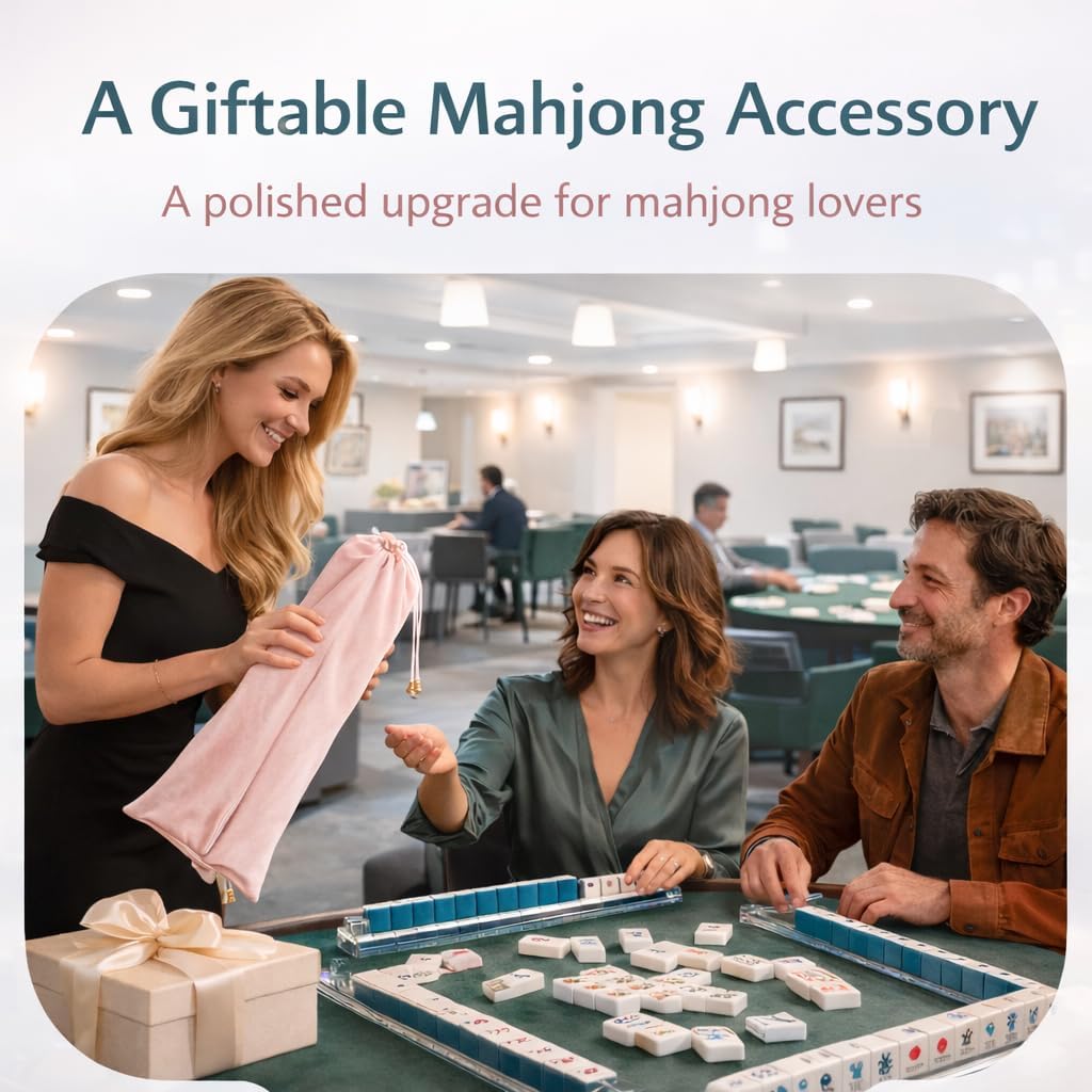 FUYIHGL® 2PCS Mahjong Rack with Pusher Storage Bag: 2 Compartments Fits 4 American Mah Jongg Racks Pushers - Pink Soft Velvet Sleeve with Drawstring - Travel Mah Jongg Accessories and Gifts