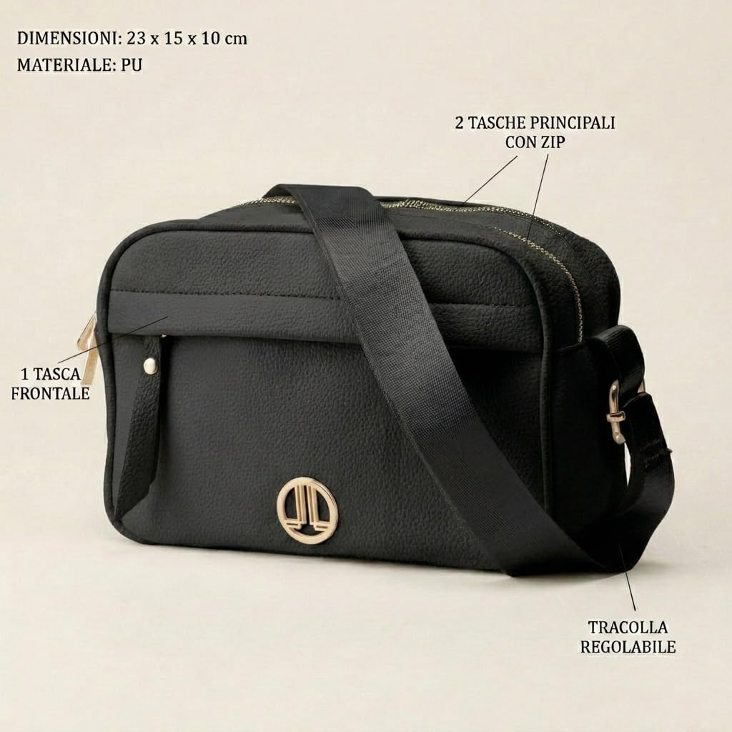 LANCETTI Borsa Donna in PU, Borsetta Zaino con Chiusura a Zip, Elegante